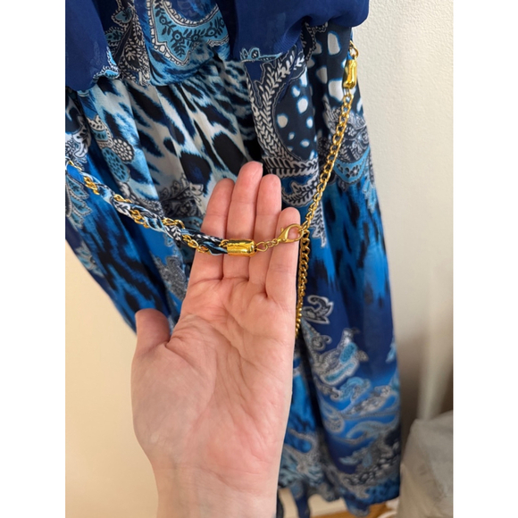 Women's Thalia Sodi Maxi Dress Size S Blue Gold Chain Halter - Picture 6 of 13